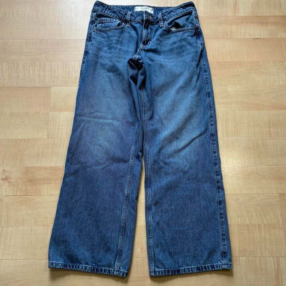 Hollister Low-Rise Baggy Jeans 4R W27 Medium Wash Wide Leg Y2K
